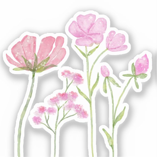 Hand-Painted Pink Wildflowers Illustration シール (正面)