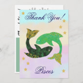 Hand-Painted Pisces Birthday Thank You サンキューカード (正面/裏面)