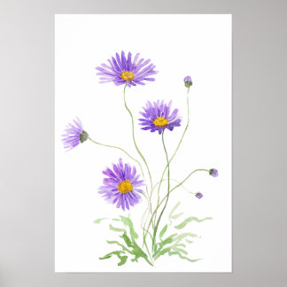 hand painted purple daisy watercolour ポスター