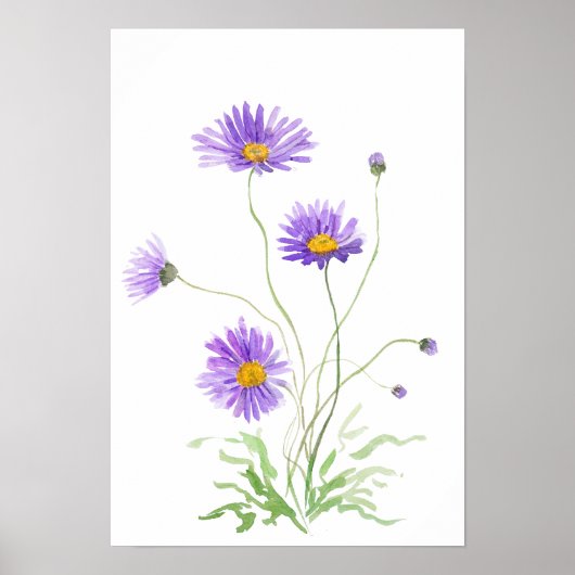 hand painted purple daisy watercolour ポスター (正面)