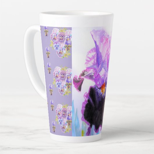 Hand Painted Purple Iris Irises floral Latte Mug カフェラテマグ (左アングル)