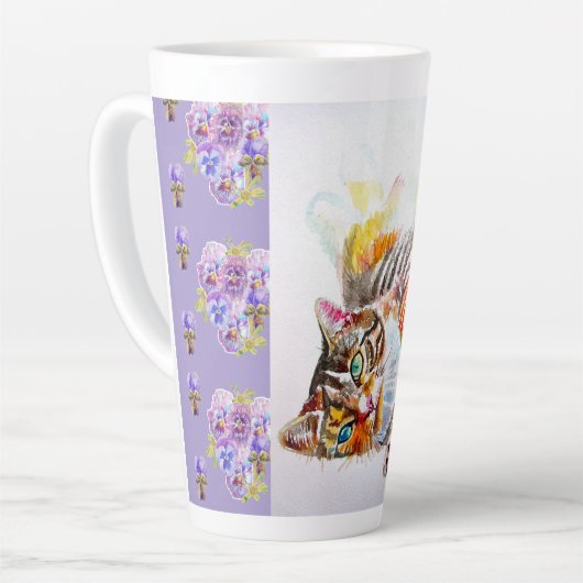 Hand Painted Purple Tabby Cat Cats Latte Mug カフェラテマグ (左アングル)