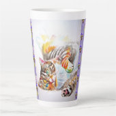 Hand Painted Purple Tabby Cat Cats Latte Mug カフェラテマグ (正面)