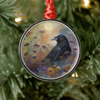 Hand Painted - Raven Illustration メタルオーナメント