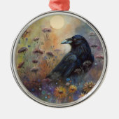 Hand Painted - Raven Illustration メタルオーナメント (正面)