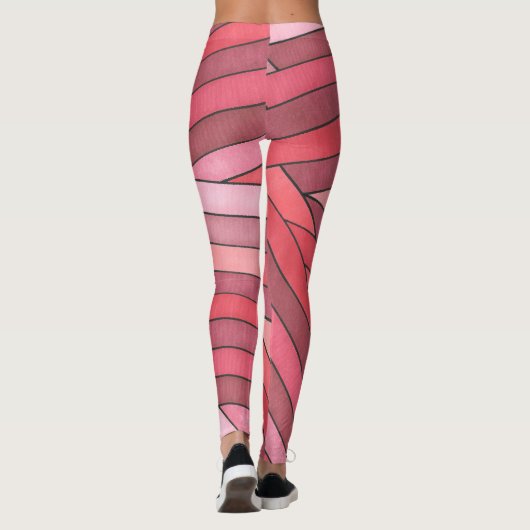 Hand Painted Red Geometric Stripe Design レギンス (裏面)