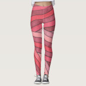 Hand Painted Red Geometric Stripe Design レギンス (正面)