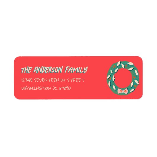 Hand Painted Red Green Christmas Wreath Address ラベル (正面)