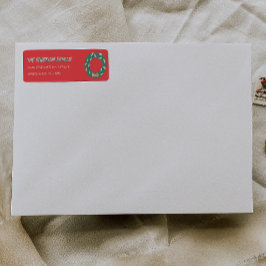 Hand Painted Red Green Christmas Wreath Address ラベル