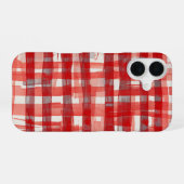 Hand-Painted Red Plaid Phone Case iPhone 16ケース (裏面横)