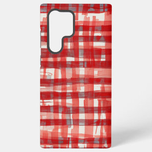 Hand-Painted Red Plaid Phone Case Samsung Galaxy S22 Ultraケース