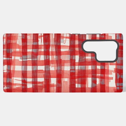 Hand-Painted Red Plaid Phone Case Samsung Galaxyケース (裏面横)