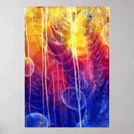 Hand Painted Red Yellow Blue Dripping Abstract Art ポスター