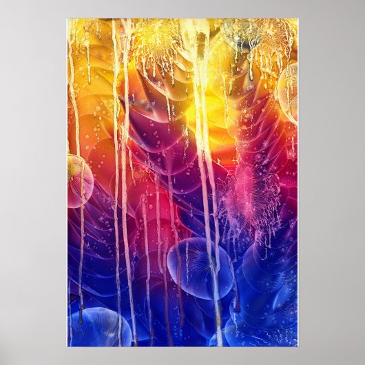 Hand Painted Red Yellow Blue Dripping Abstract Art ポスター (正面)