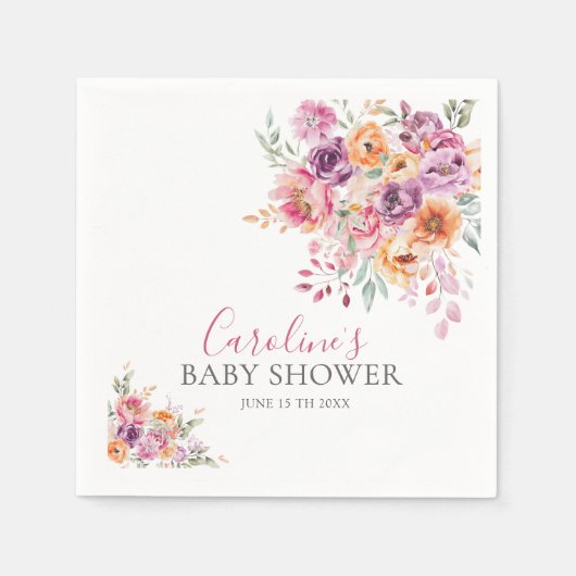 Hand-painted Rose Florals Baby Shower スタンダードカクテルナプキン (正面)