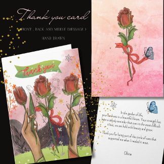 Hand Painted Rose & Tulips Thank You Card シーズンカード