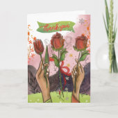 Hand Painted Rose & Tulips Thank You Card シーズンカード (正面)