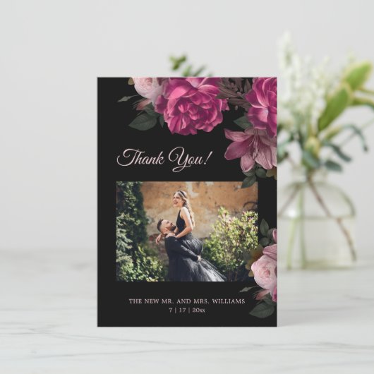 Hand Painted Roses Dark Romantic Wedding  サンキューカード (スタンド正面)