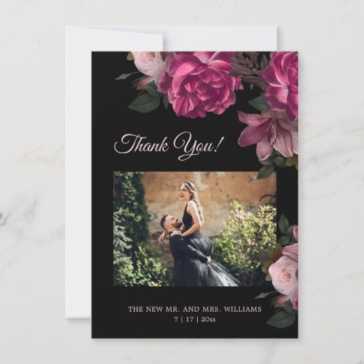 Hand Painted Roses Dark Romantic Wedding  サンキューカード (正面)