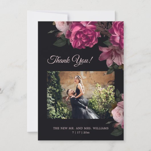 Hand Painted Roses Dark Romantic Wedding  サンキューカード (正面)