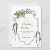Hand Painted Sage Green Orchids Wedding Invitation 招待状 (正面)