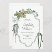 Hand Painted Sage Green Orchids Wedding Invitation 招待状 (正面/裏面)