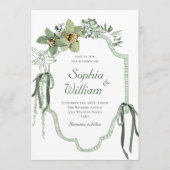 Hand Painted Sage Green Orchids Wedding Invitation 招待状 (正面)