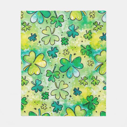 Hand-painted shamrock pattern featuring water colo フリースブランケット (正面)