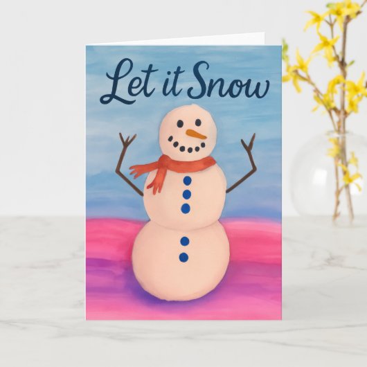 Hand-Painted Snowman Holiday Greeting カード (黄色い花)