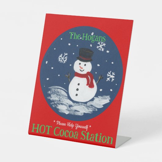 Hand Painted Snowman Red PERSONALIZE Hot Cocoa 台座サイン (正面)