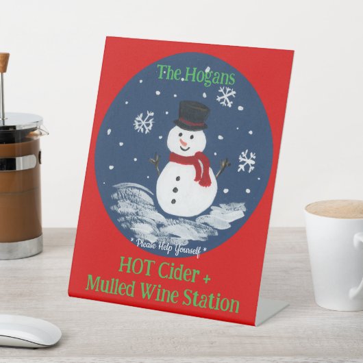Hand Painted Snowman Red PERSONALIZE Hot Drinks 台座サイン (インサイチュ)