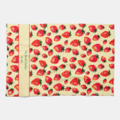 Hand-Painted Strawberry Personalized Boho Yellow キッチンタオル (横)