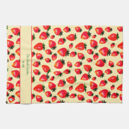 Hand-Painted Strawberry Personalized Boho Yellow キッチンタオル