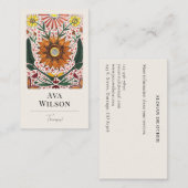 Hand Painted Symmetrical Orange and Green Florals 名刺 (正面/裏面)