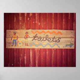 Hand-Painted Toilets Sign on Wooden Board Poster ポスター