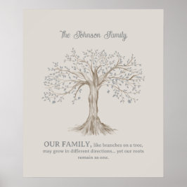 Hand Painted Tree Custom Family Quote Beige ポスター