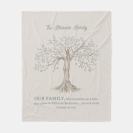 Hand Painted Tree Custom Family Quote Gray Beige フリースブランケット