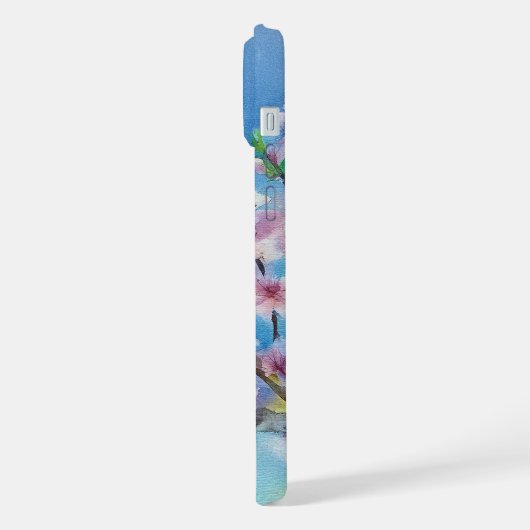 Hand Painted Trendy Watercolour Cherry Blossoms iPhoneケース (左側面)