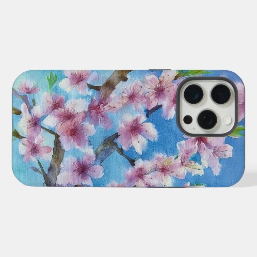 Hand Painted Trendy Watercolour Cherry Blossoms iPhoneケース (裏面横)