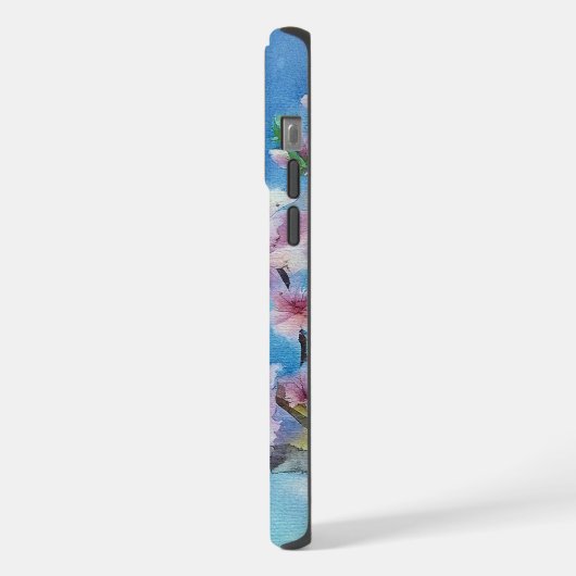 Hand Painted Trendy Watercolour Cherry Blossoms iPhoneケース (左側面)