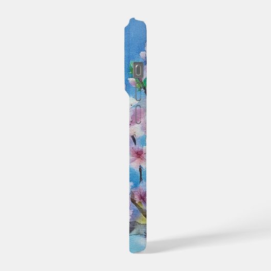 Hand Painted Trendy Watercolour Cherry Blossoms iPhoneケース (左側面)