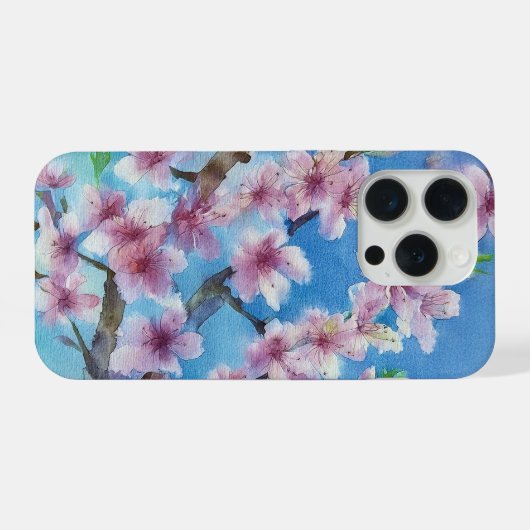 Hand Painted Trendy Watercolour Cherry Blossoms iPhoneケース (裏面横)