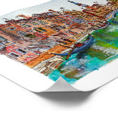 Hand Painted Venice Canals and gondolas Watercolor ポスター (角)