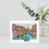 Hand Painted Venice Canals and gondolas Watercolor ポストカード (スタンド正面)