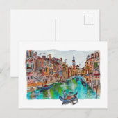 Hand Painted Venice Canals and gondolas Watercolor ポストカード (正面/裏面)