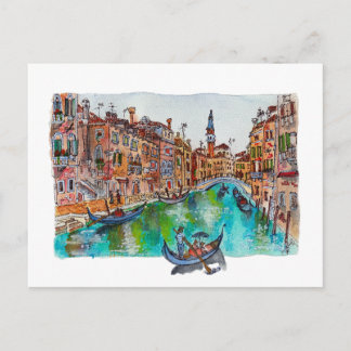 Hand Painted Venice Canals and gondolas Watercolor ポストカード
