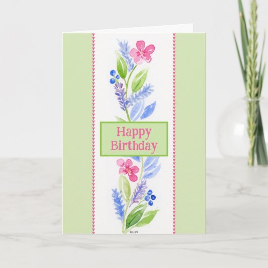 Hand Painted Watercolor Floral BIRTHDAY サンキューカード (正面)