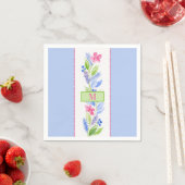 Hand Painted Watercolor Floral NAME Initial Blue スタンダードカクテルナプキン (インサイチュ)