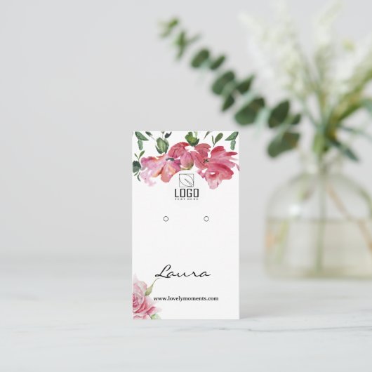 Hand-painted watercolor flowers earring display  名刺 (スタンド正面)