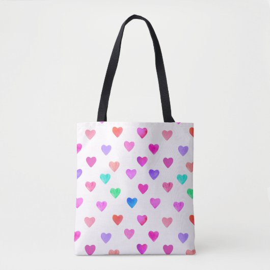 hand painted watercolor hearts pattern Valentine's トートバッグ (正面)